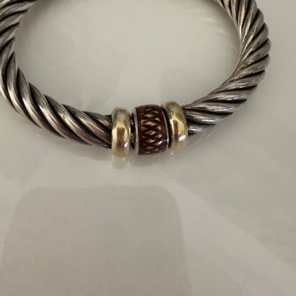 ALS Italy Sterling Silver & 18K Gold Cable Bangle Hinged Bracelet - Picture 2 of 14